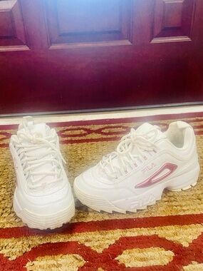 Fila Women's White Sneakers with Light Pink Accents